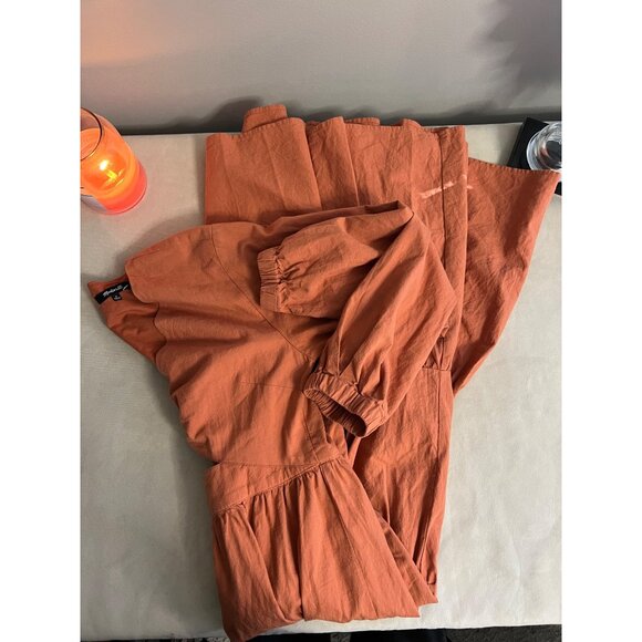 Womens Orange Tiered Midi Dress With Long Sleeves & Cutout Detail By Madewell - Picture 10 of 10